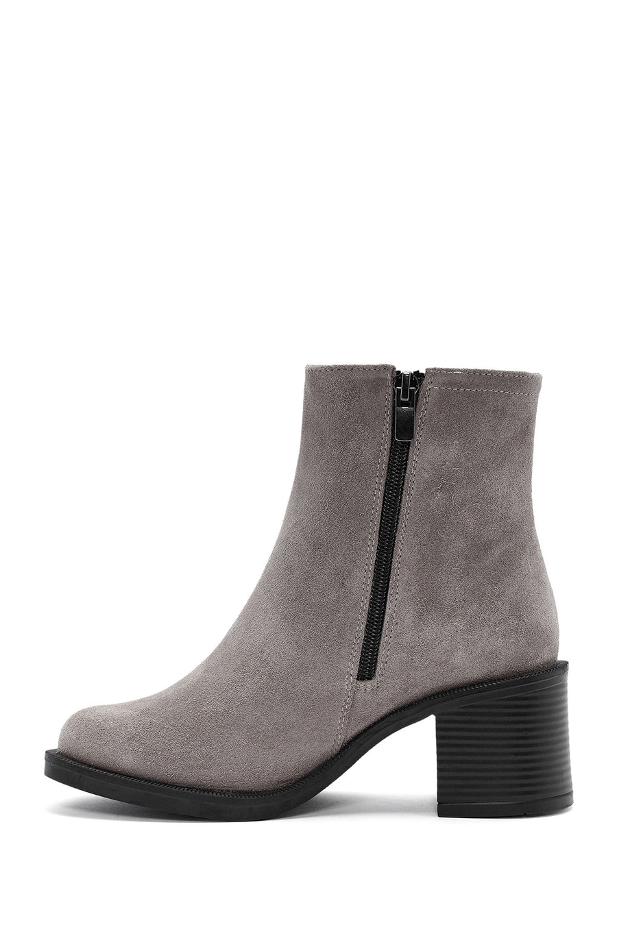 Women's Mink Zippered Thick Heel Suede Leather Boots