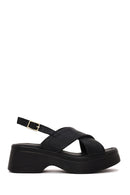 Woman Black Thick-Soled Leather Sandal | Derimod