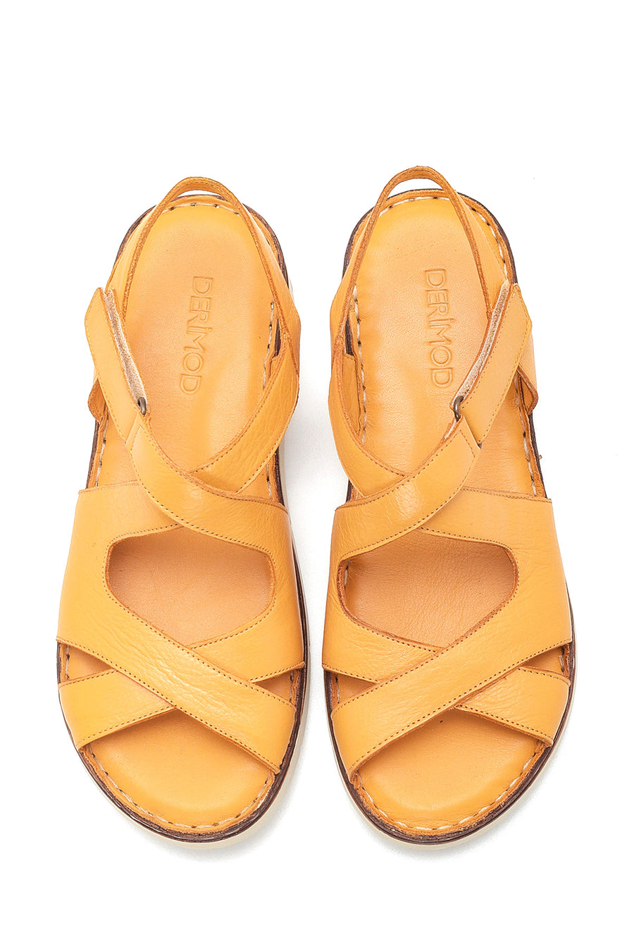 Kadın Sarı Deri Comfort Sandalet