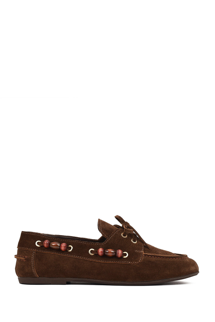 Women's Brown Suede Leather Loafer with Accessory Details 26PFD202110 | Derimod