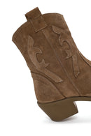 Woman Walnut Thick Heeled Suede Cowboy Boots | Derimod