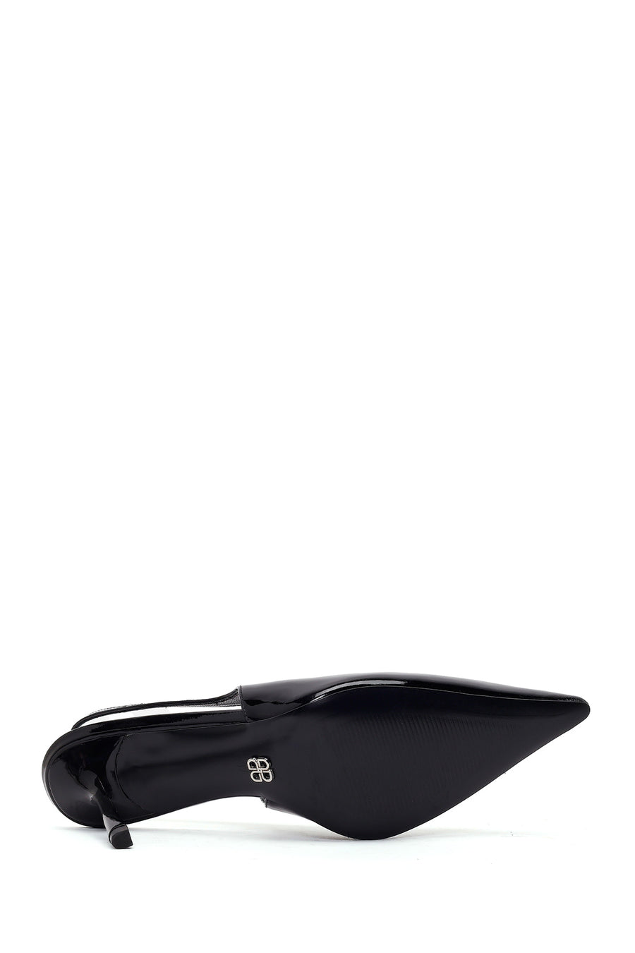 Woman Black Open-Back Thin-Heeled Patent Leather Leather Shoes