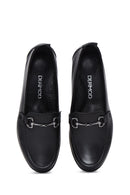 Women's Black Leather Wedge Heeled Loafer | Derimod