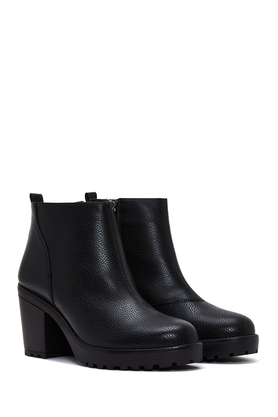 Women's Black Zippered Chunky Heel Boots