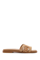 Women's Camel Studded Suede Slippers | Derimod