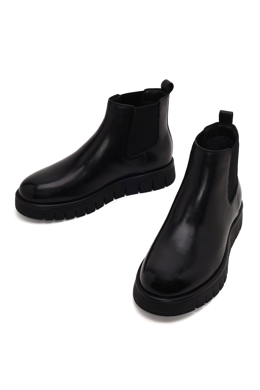 Male Black Thick-Soled Leather Casual Chelsea Boots