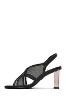 Women's Black Fabric Sandals with Thick Heels and Ankle Buckle | Derimod