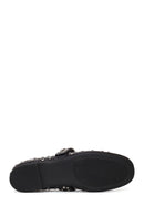 Women's Black Buckled Stoned Leather Ballerinas | Derimod