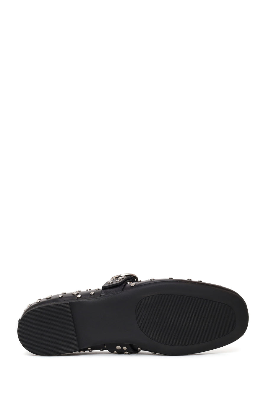 Women's Black Buckled Stoned Leather Ballerinas