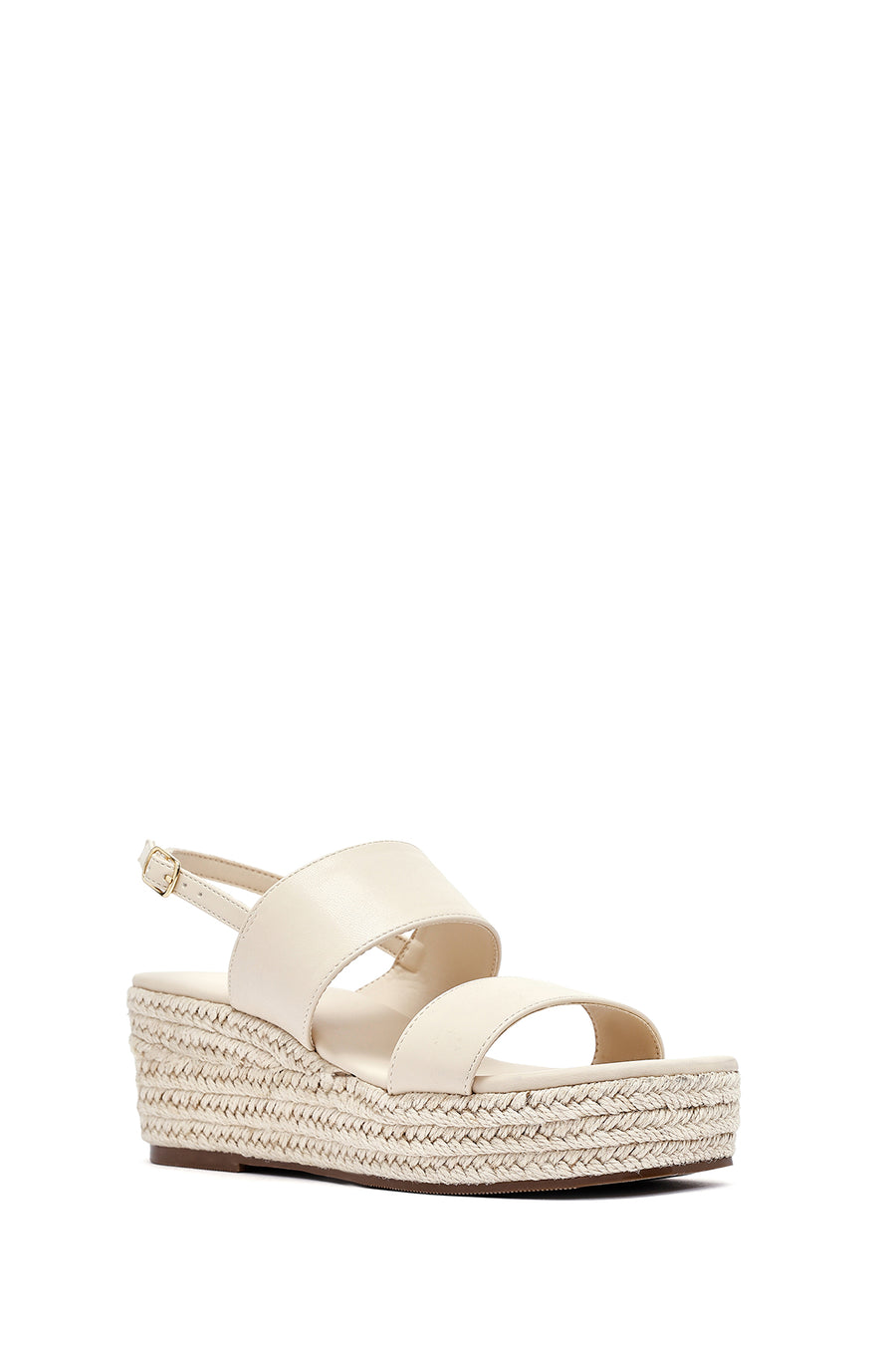 Women's Beige Ankle Buckle Wedge Heel Espadrille Sandals