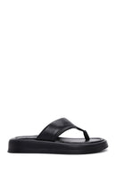 Women's Black Flip Flops Leather Slippers | Derimod