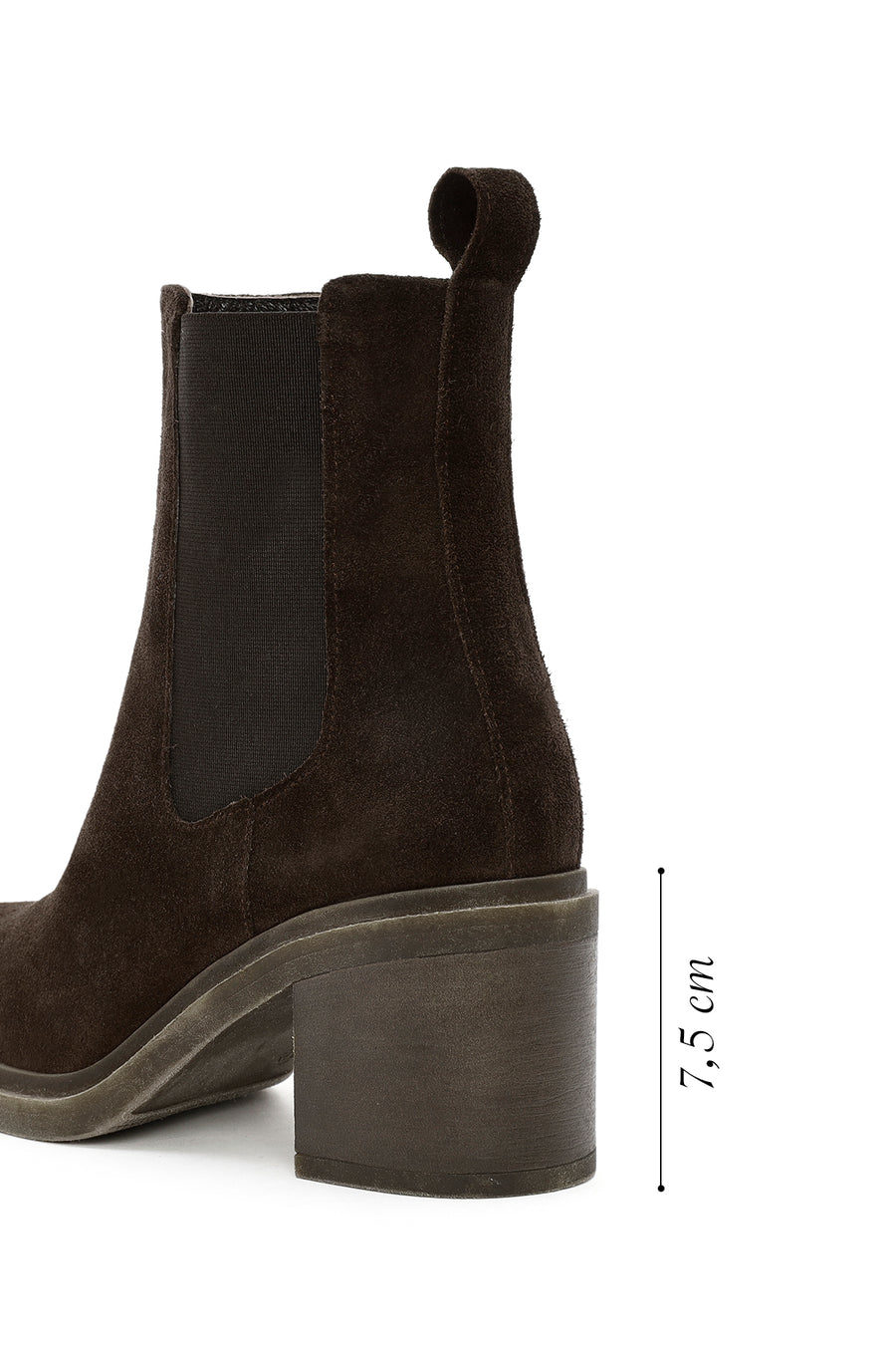 Woman Brown Chunky Heel Suede Leather Chelsea Boots