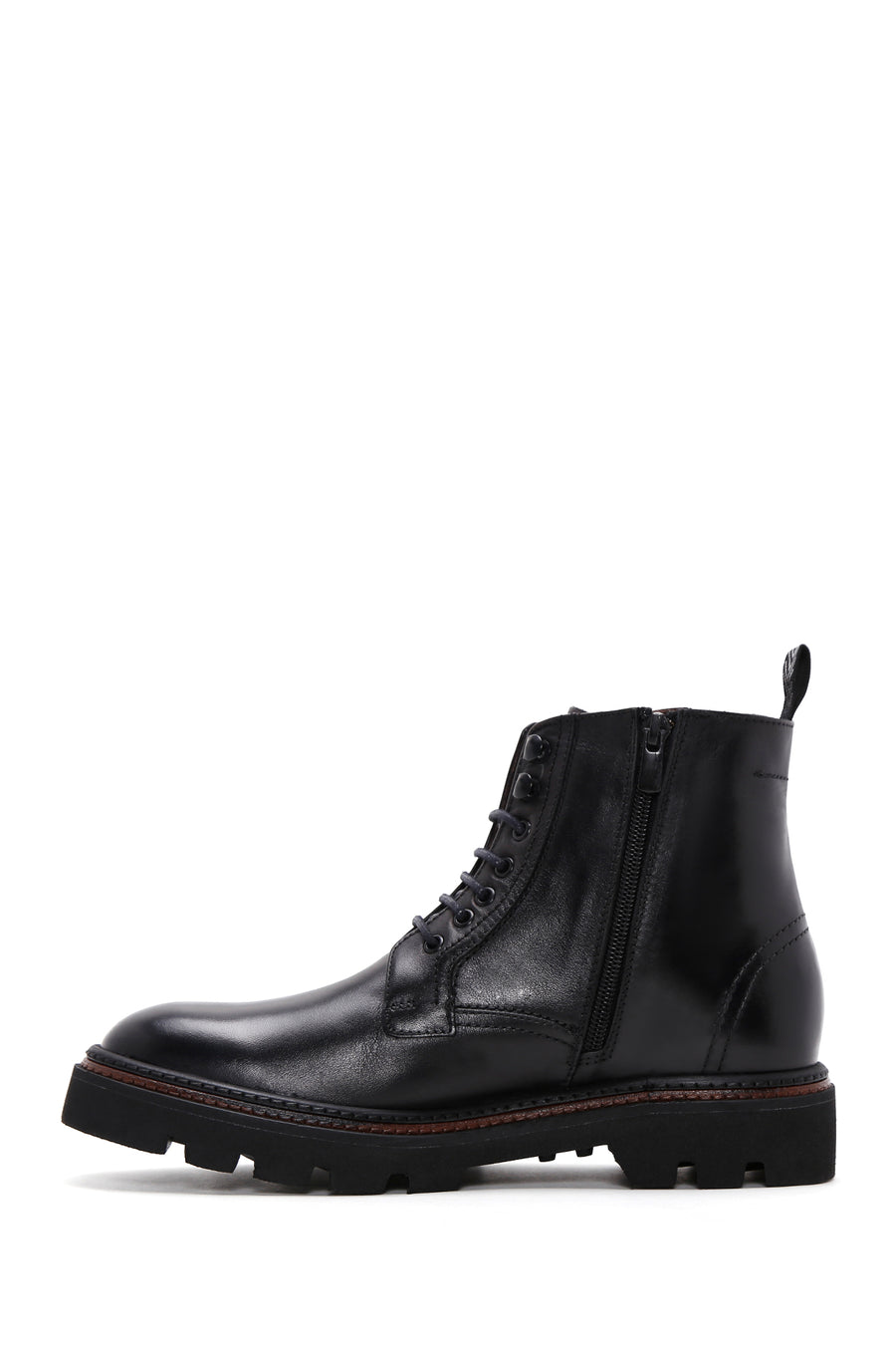 Men's Black Leather Zippered Casual Boots