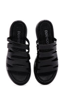 Women's Black Leather Thick Soled Comfort Slippers | Derimod