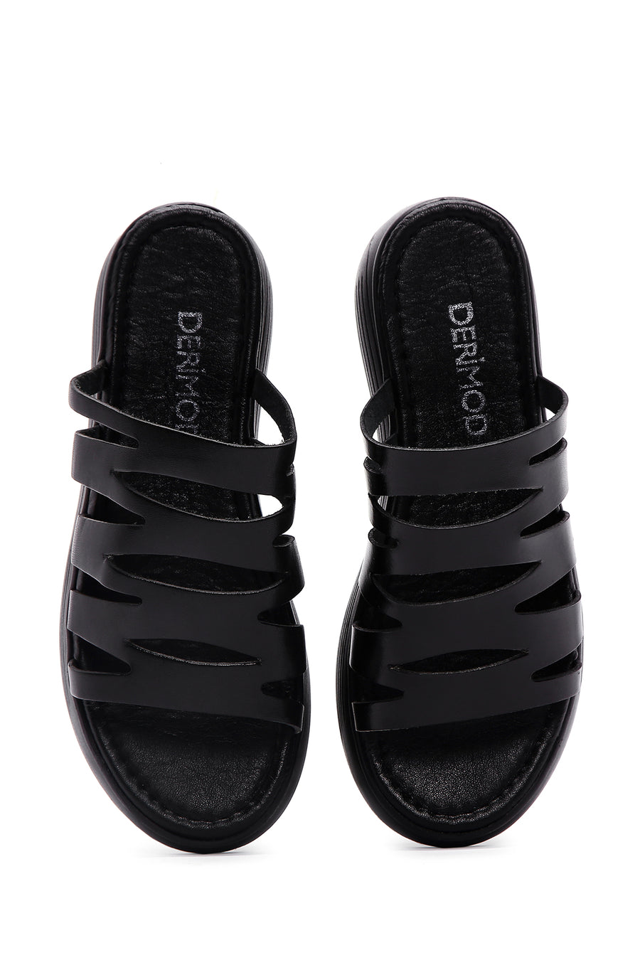 Women's Black Leather Thick Soled Comfort Slippers