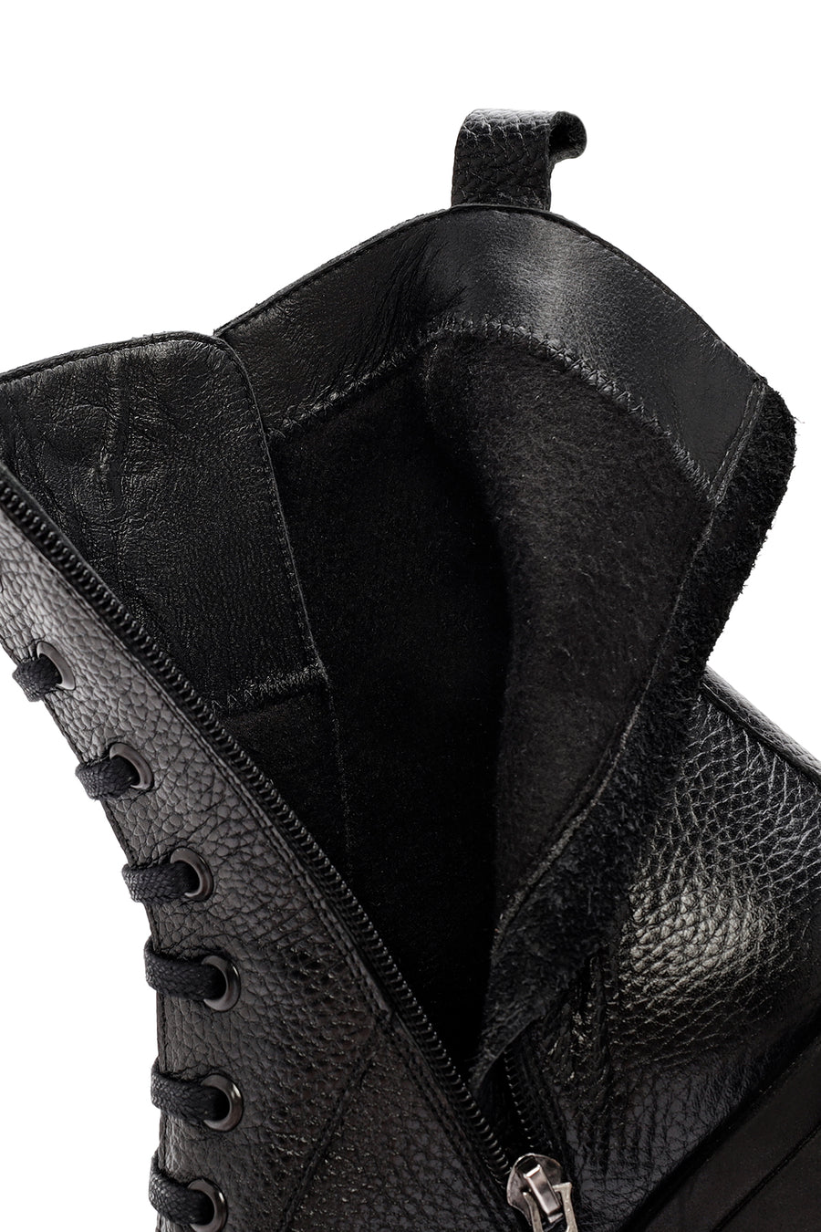 Women's Black Zippered Thick Heeled Leather Boots