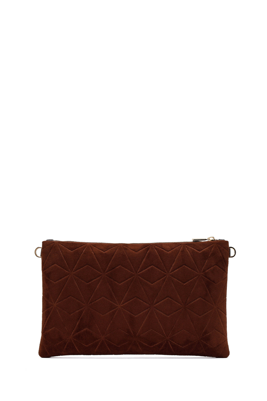Woman Brown Printed Suede Clutch Bag with Long Chain Strap