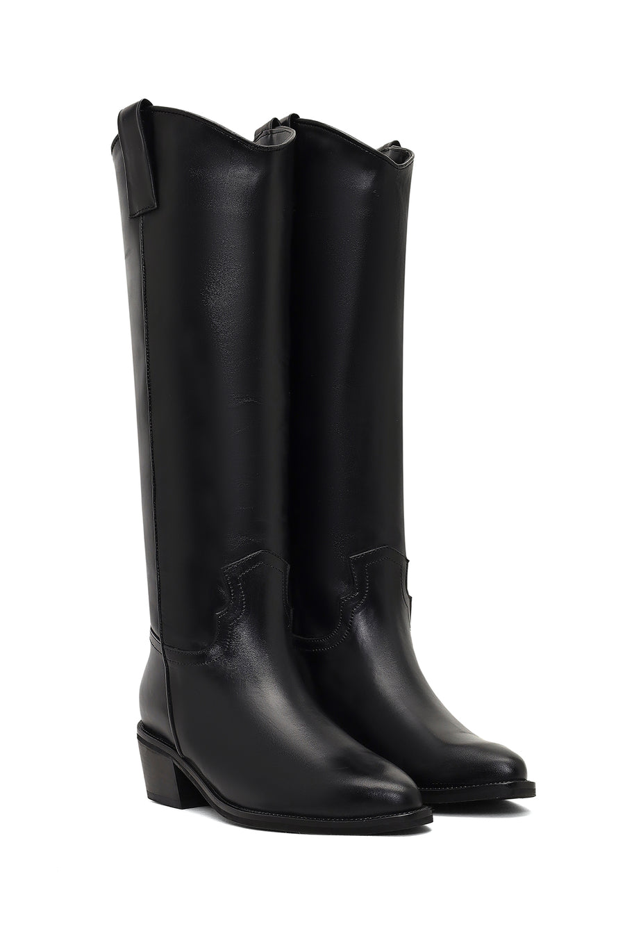 Women's Black Low-Heeled Leather Cowboy Boots