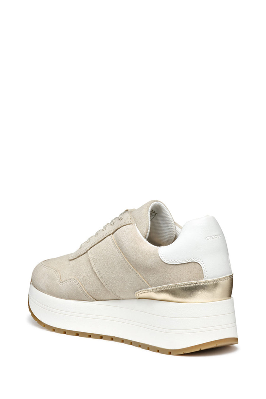 Geox Women Beige Low-Top Lace-Up Thick Sole Suede Leather Sneaker