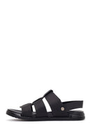 Men's Black Strapped Nubuck Leather Sandals | Derimod