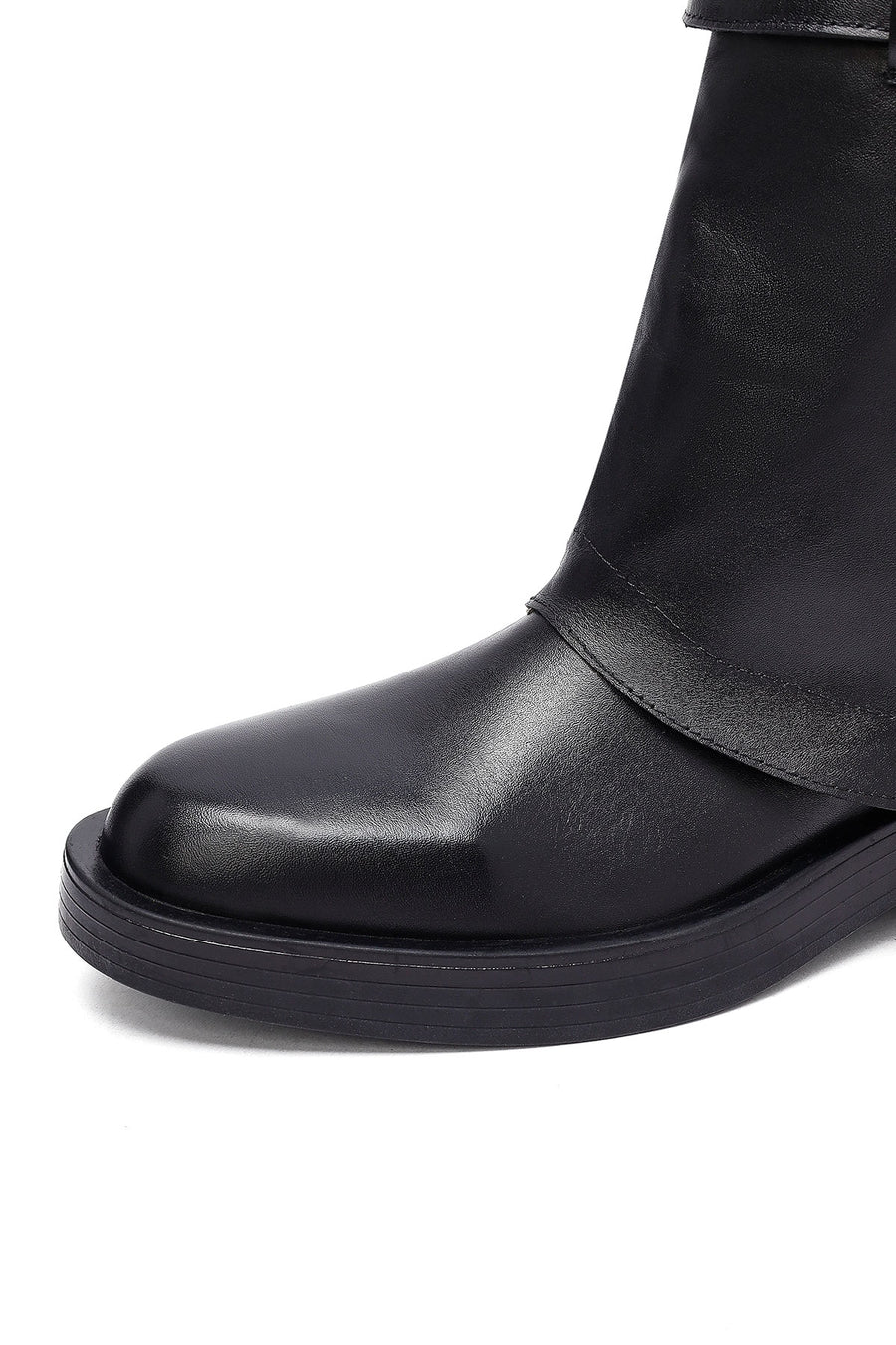 Women's Black Buckled Biker Leather Boot