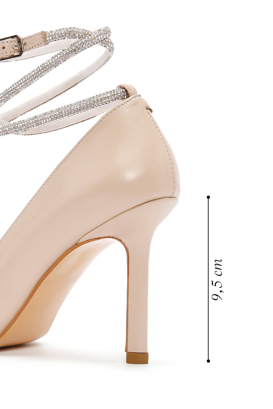 Women's Beige Ankle Strap Thin Heel Leather Stiletto