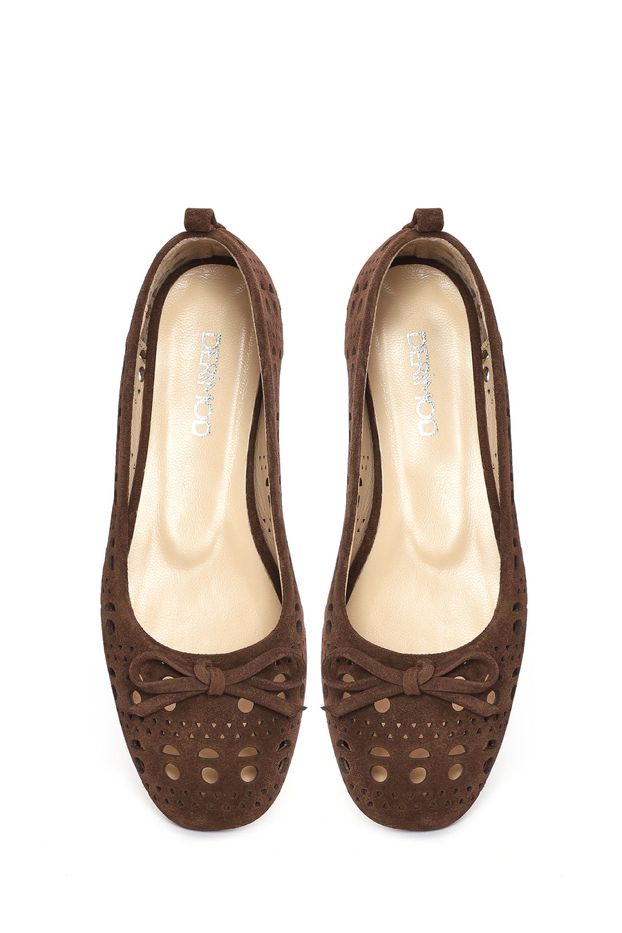 Women's Brown Patterned Suede Leather Ballet Flats
