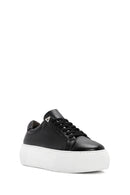Women's Black Lace-up Thick-Sole Leather Sneaker | Derimod