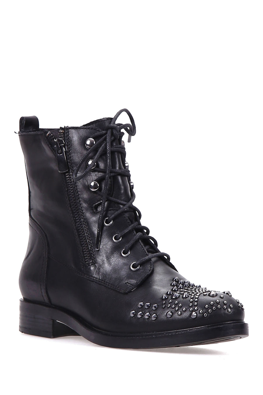 Women's Studded Leather Boots with Zipper Detail