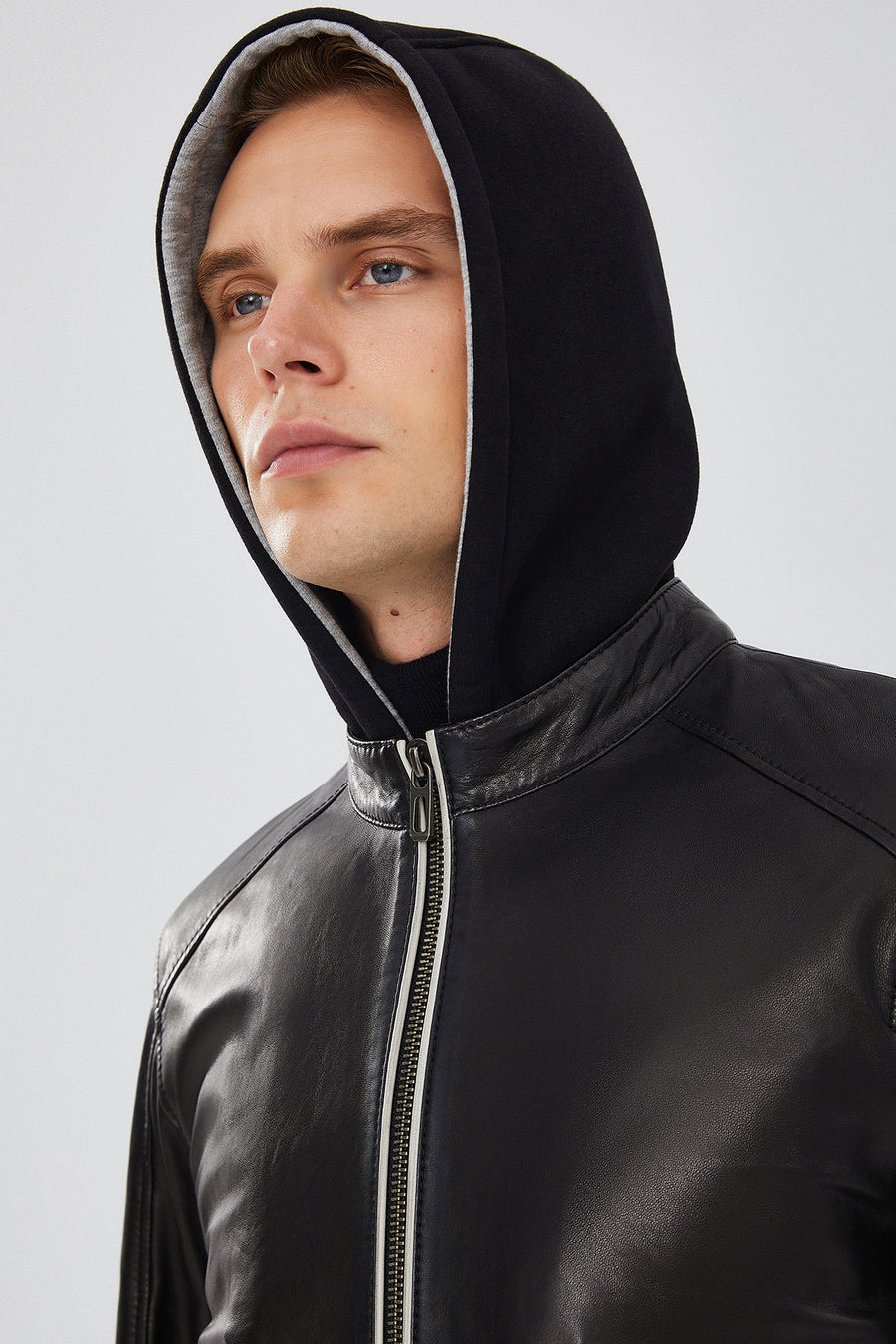 Tatum Men's Black Hooded Sports Leather Coat