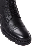 Male Black Zip Closure Thick-Soled Leather Combat Boots | Derimod