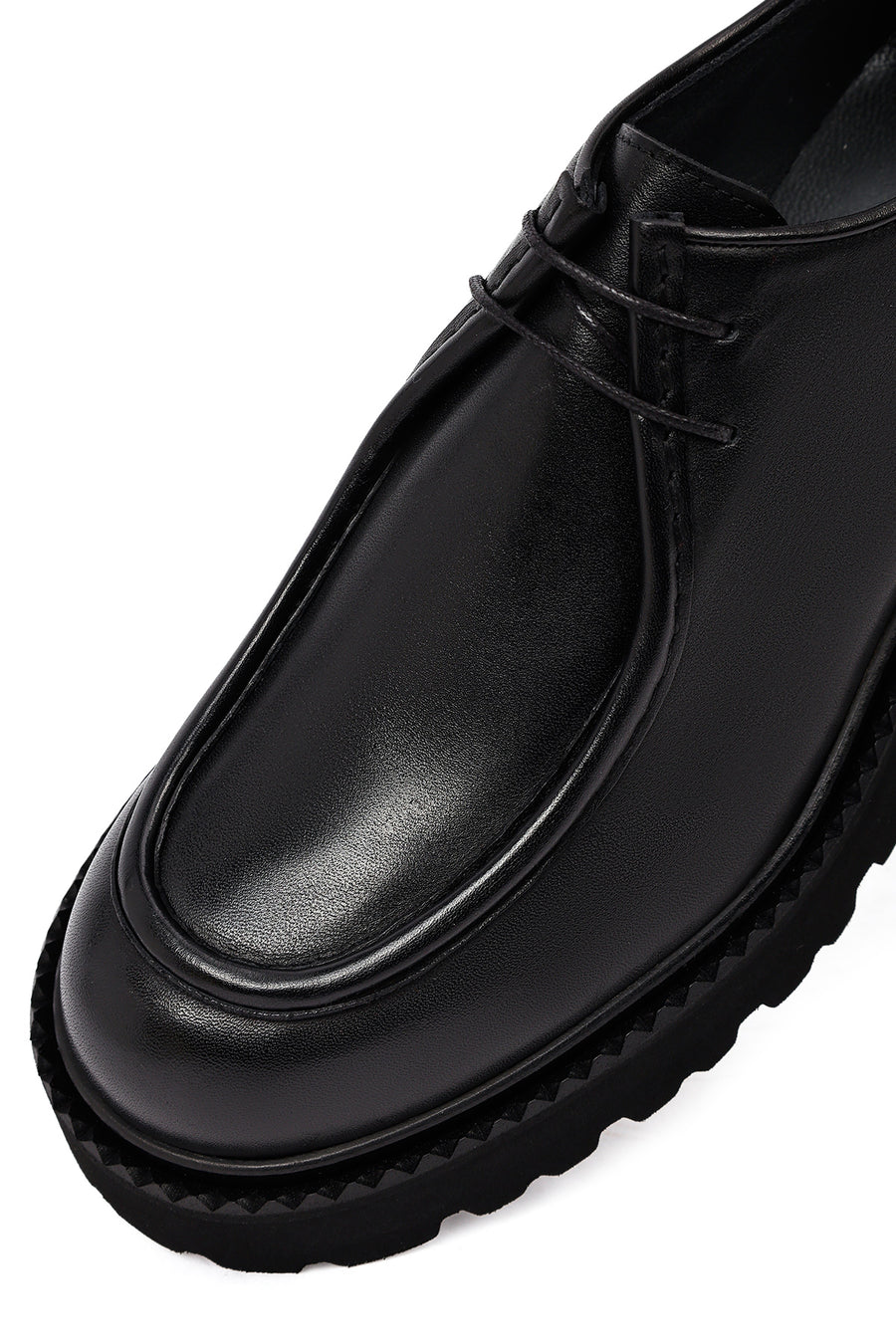 Male Black Lace-Up Thick-Soled Leather Casual Shoes