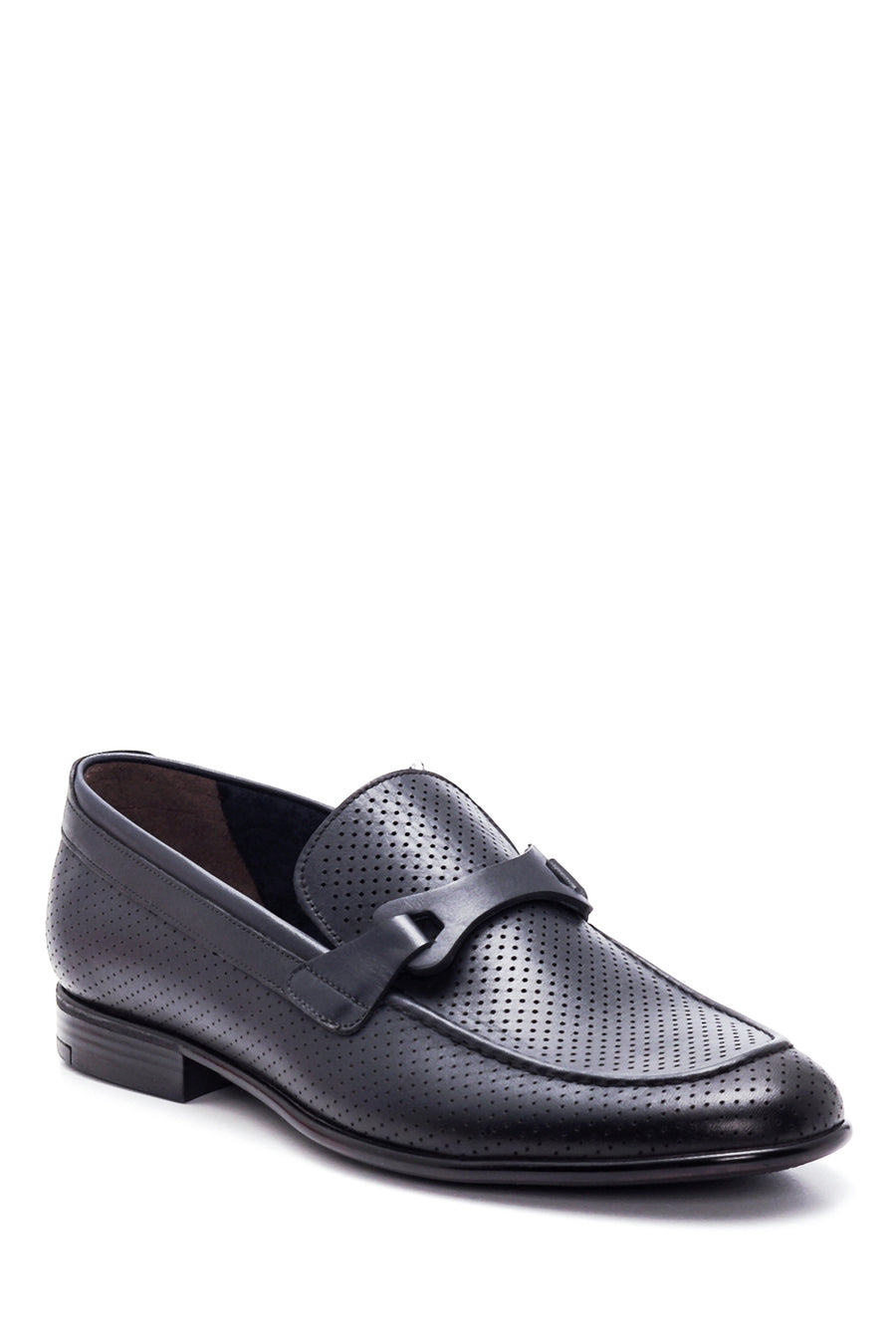 Men's Navy Blue Leather Perforated Loafer