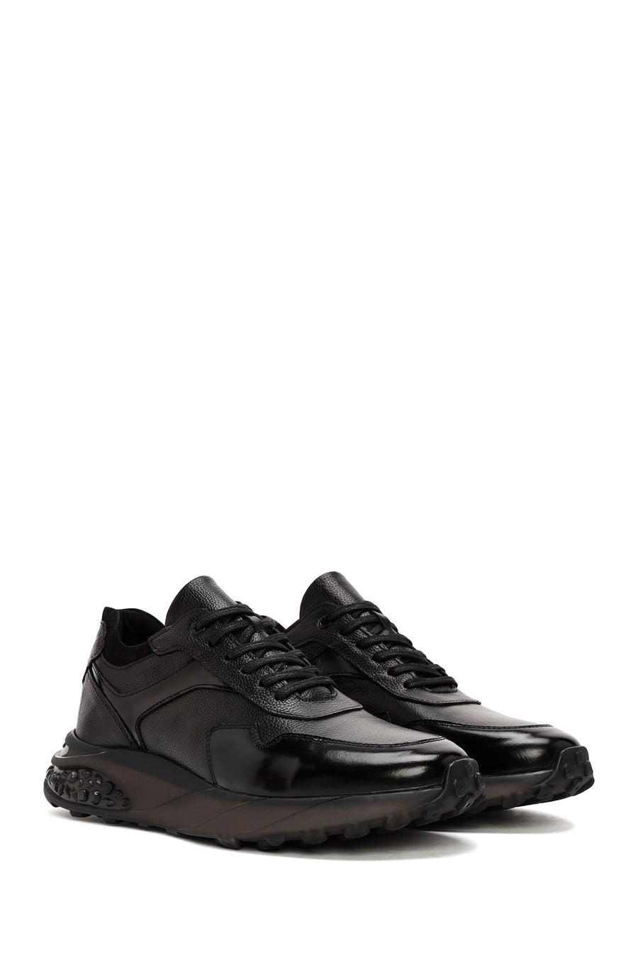 Men's Black Lace-up Leather Sneaker