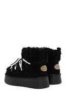 Women's Black Thick-Soled Fur-Lined Leather Boots | Derimod