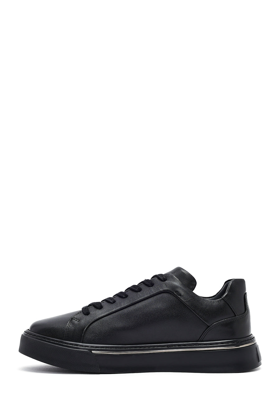 Men's Black Lace-Up Thick Sole Leather Sneakers