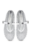 Women's Silver Mesh Stone-Studded Ballet Flats | Derimod