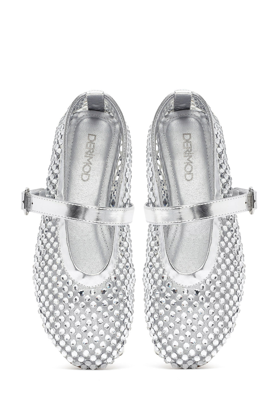Women's Silver Mesh Stone-Studded Ballet Flats