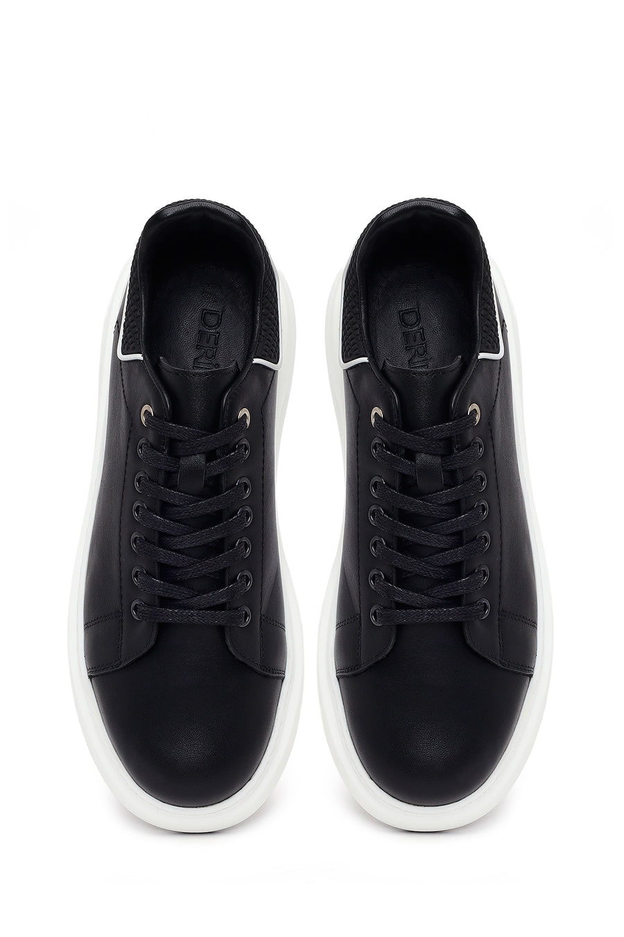 Erkek Siyah Bağcıklı Kalın Tabanlı Deri Sneaker