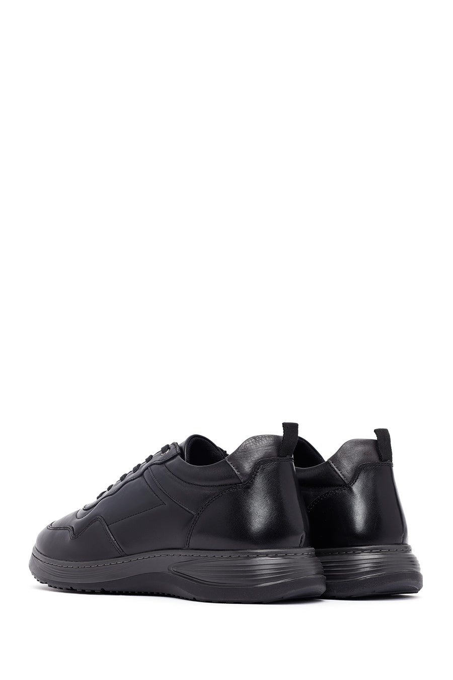 Men's Black Lace-Up Leather Casual Sneakers