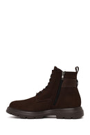 Male Brown Lace-Up Zip Closure Thick-Soled Nubuck Leather Casual Boots | Derimod