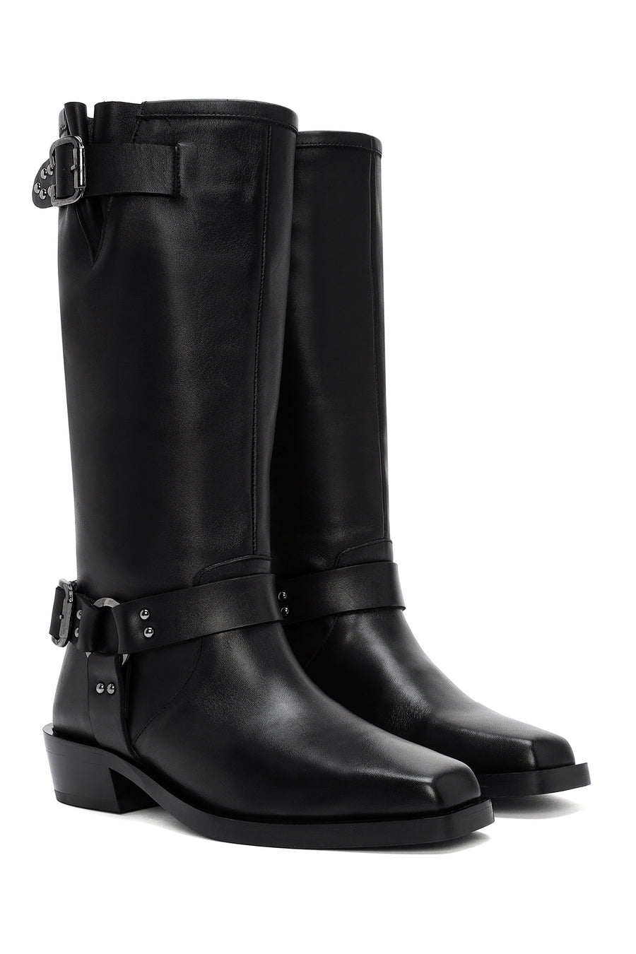 Women's Black Buckle Detailed Leather Cowboy Boots