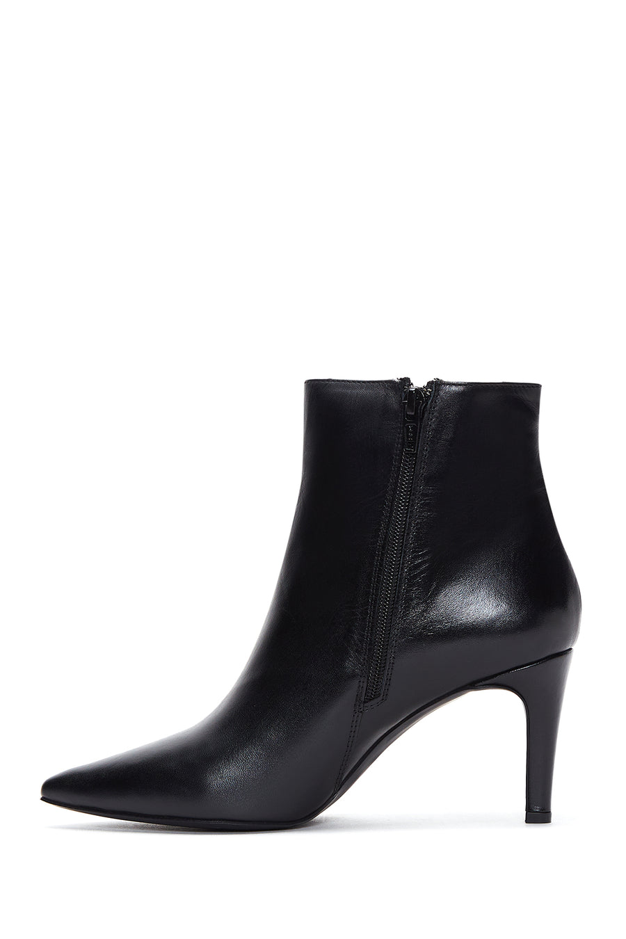 Women's Black Zippered Thin Heeled Leather Boots