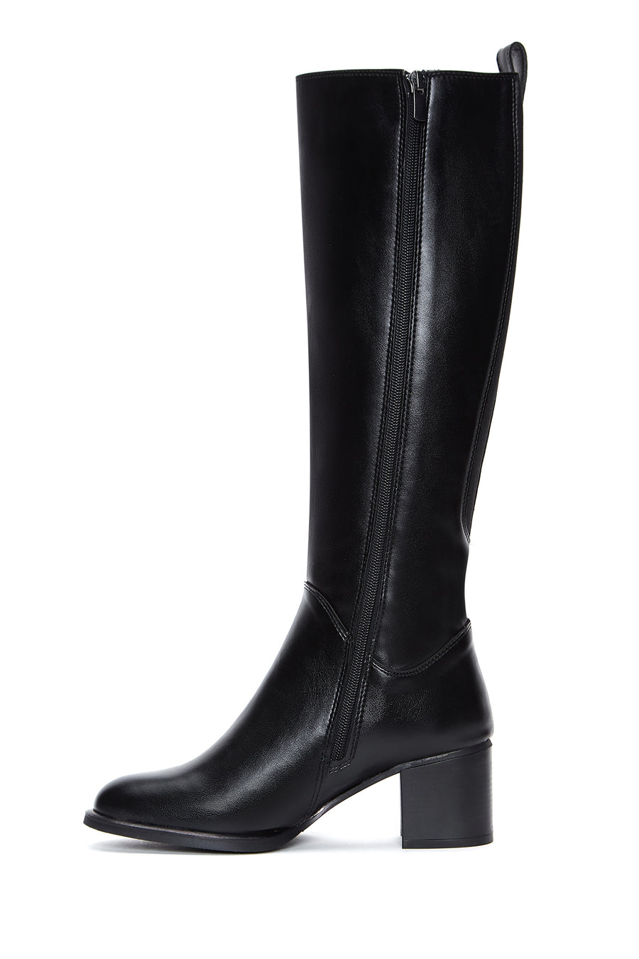Women's Black Zippered Chunky Heel Boots