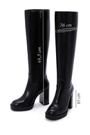 Women's Black Thick Heeled Zippered Leather Boots | Derimod