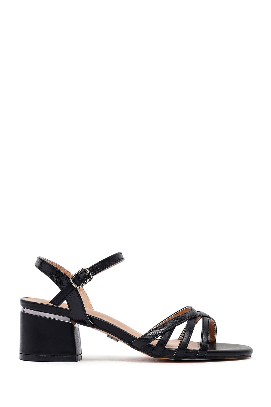 Women's Black Ankle Buckle Thick Heel Sandals 25SFE466318 | Derimod