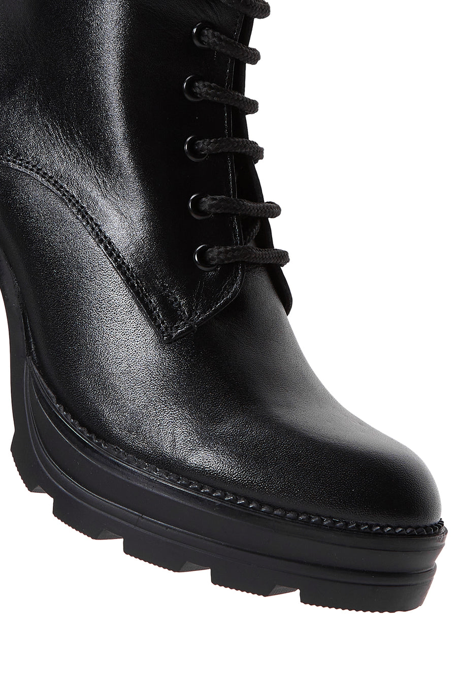 Women's Black Leather Platform High Heel Boots