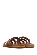 Woman Brown Strapped Leather Slipper | Derimod