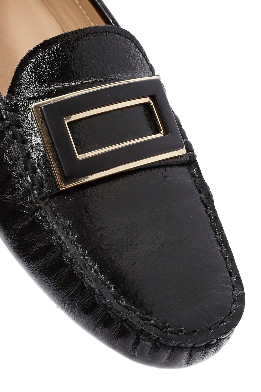 Kadın Siyah Toka Detaylı Deri Loafer