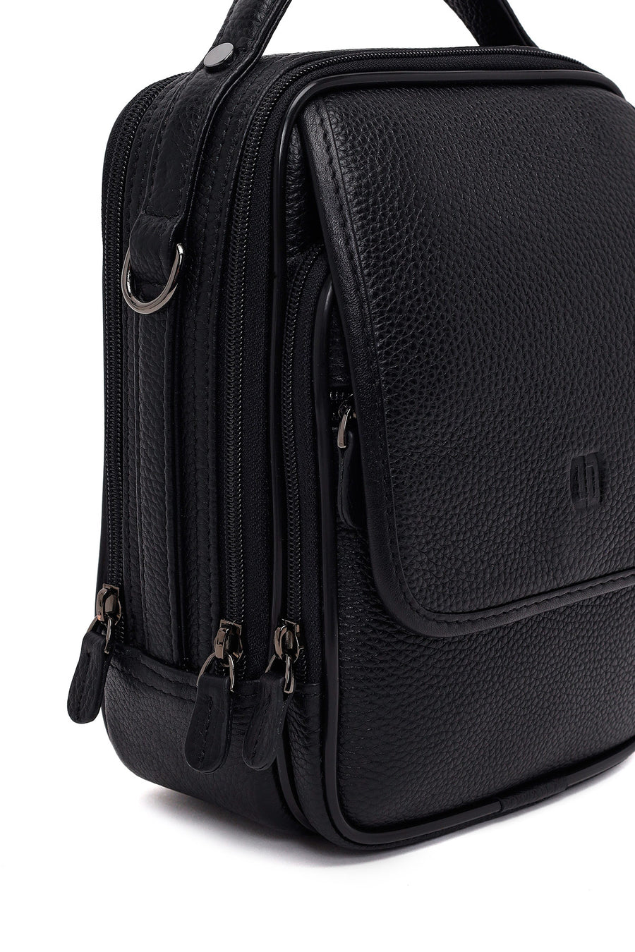 Male Black Long Strap Leather Mini Handbag